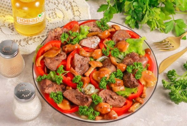 Теплый салат с печенью кролика салат с печенью кролика